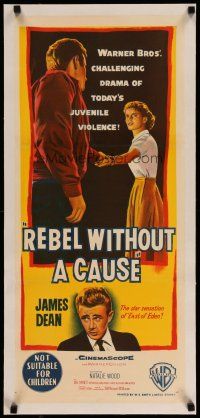 4h175 REBEL WITHOUT A CAUSE linen Aust daybill '55 Nicholas Ray classic, James Dean & Natalie Wood!