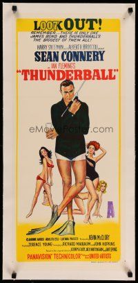 4h178 THUNDERBALL linen Aust daybill '65 art of Sean Connery as secret agent James Bond 007!