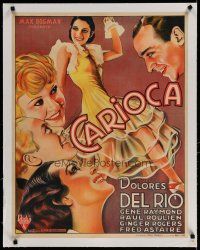 4h356 FLYING DOWN TO RIO linen pre-War Belgian '34 cool different art of Del Rio, Astaire & Rogers!