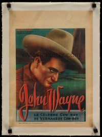 4h364 JOHN WAYNE linen Belgian '40s wonderful close artwork image of the legendary cowboy star!