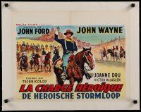 4h382 SHE WORE A YELLOW RIBBON linen Belgian R50s wonderful art of John Wayne on horse, John Ford