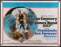 4h216 DIAMONDS ARE FOREVER linen British quad '71 art of Sean Connery as James Bond by McGinnis!