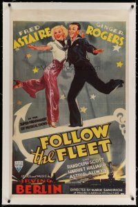 4h101 FOLLOW THE FLEET linen Canadian 1sh R40s Fred Astaire & Ginger Rogers, music by Irving Berlin!