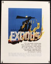 4h010 EXODUS linen Danish '61 Otto Preminger, great artwork of arms reaching for rifle by Saul Bass!