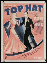 4h003 TOP HAT linen Danish '36 different art of Fred Astaire & pretty Ginger Rogers, Irving Berlin!