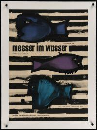 4h103 KNIFE IN THE WATER linen East German 23x32 '65 Roman Polanski's Noz w Wodzie, art by Lenica!