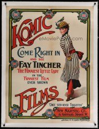 4h203 KOMIC FILMS linen English 30x40 '10s Fay Tincher, funniest little lady ever shewn in films!