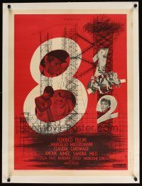 4h143 8 1/2 linen French 23x32 '63 Federico Fellini, different image of Mastroianni & Cardinale!