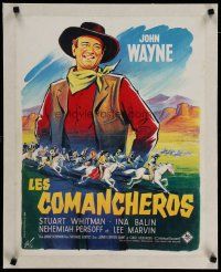 4h155 COMANCHEROS linen French 15x21 R60s Grinsson art of John Wayne, directed by Michael Curtiz!