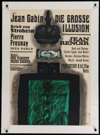 4h191 GRAND ILLUSION linen German R60s Jean Renoir anti-war classic, different art by Jan Lenica!
