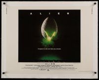 4h068 ALIEN linen int'l 1/2sh '79 Ridley Scott outer space sci-fi classic, cool hatching egg image!