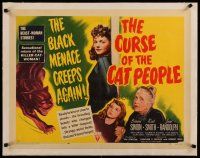 4h076 CURSE OF THE CAT PEOPLE linen 1/2sh '44 c/u of sexy Simone Simon + great art of snarling cat!