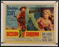 4h077 DECISION AT SUNDOWN linen 1/2sh '57 Randolph Scott with rifle, directed by Budd Boetticher!