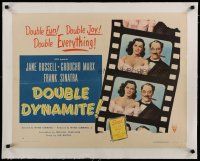 4h079 DOUBLE DYNAMITE linen 1/2sh '51 great art of Groucho Marx & sexy Jane Russell on filmstrip!