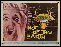 4h091 NOT OF THIS EARTH linen 1/2sh '57 classic close up art of screaming girl & alien monster!