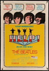 4h035 HELP linen REPRO 1sh '80s The Beatles, John, Paul, George & Ringo, rock & roll classic!