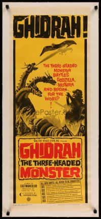 4h063 GHIDRAH THE THREE HEADED MONSTER linen insert '65 Toho, he battles Godzilla, Mothra, and Rodan