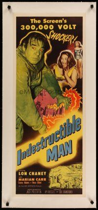 4h064 INDESTRUCTIBLE MAN linen insert '56 Lon Chaney Jr. as the inhuman, invincible monster!