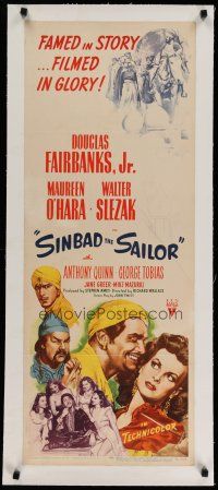 4h065 SINBAD THE SAILOR linen insert '46 artwork of Douglas Fairbanks Jr. & sexy Maureen O'Hara!