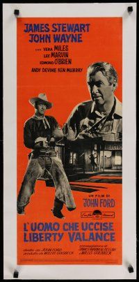 4h274 MAN WHO SHOT LIBERTY VALANCE linen Italian locandina '63 John Wayne & James Stewart!