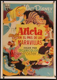4h306 ALICE IN WONDERLAND linen Spanish '54 Walt Disney Lewis Carroll classic, wonderful MCP art!