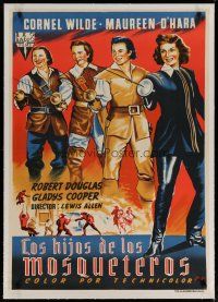 4h309 AT SWORD'S POINT linen Spanish '52 Lloan art of Wilde & Maureen O'Hara, Sons of the Musketeers
