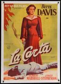 4h325 LETTER linen Spanish '42 Ramon art of dangerous Bette Davis with smoking gun over dead body!