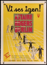 4h014 CAREFREE linen Swedish '38 Fred Astaire & Ginger Rogers, Irving Berlin, different Aberg art!