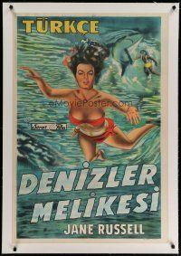 4h107 UNDERWATER linen Turkish '55 Howard Hughes, sexiest artwork of skin diver Jane Russell!