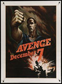 4h045 AVENGE DECEMBER 7 linen 29x41 WWII war poster '42 attack on Pearl Harbor, Bernard Perlin art!