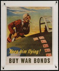 4h047 KEEP HIM FLYING linen 22x28 WWII war poster '43 great art of U.S. pilot by Georges Schreiber!