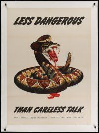 4h048 LESS DANGEROUS THAN CARELESS TALK linen 29x40 WWII war poster '44 cool Dorne rattlesnake art!