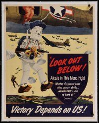 4h049 LOOK OUT BELOW linen 25x32 WWII war poster '40s cool Buck art of aluminum robot soldier!