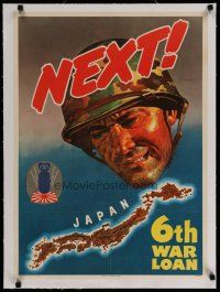 4h052 NEXT! linen 20x28 WWII war poster '44 6th War Loan, art of Japan & soldier by James Bingham!