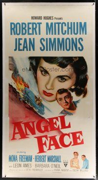 4j238 ANGEL FACE linen 3sh '53 Robert Mitchum, heiress Jean Simmons, Otto Preminger, Howard Hughes
