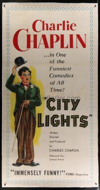 4j244 CITY LIGHTS linen 3sh R50 full-length artwork of Charlie Chaplin as the Tramp!