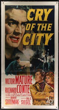 4j246 CRY OF THE CITY linen 3sh '48 film noir, art of Victor Mature, Richard Conte, Shelley Winters