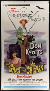 4j253 GHOST & MR. CHICKEN linen 3sh '66 scared Don Knotts fighting spooks, kooks, and crooks!