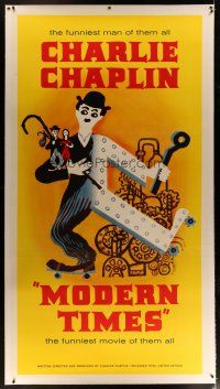 4j265 MODERN TIMES linen 3sh R54 great Leo Kouper art of Charlie Chaplin with gears in background!
