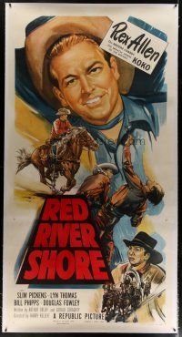 4j272 RED RIVER SHORE linen 3sh '53 cool full-length artwork of cowboy Rex Allen & his horse Koko!