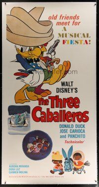 4j279 THREE CABALLEROS linen int'l 3sh R68 Disney cartoon, Donald Duck, Panchito & Joe Carioca!