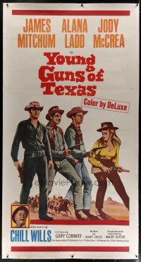 4j283 YOUNG GUNS OF TEXAS linen 3sh '63 teen cowboys James Mitchum, Alana Ladd & Jody McCrea!