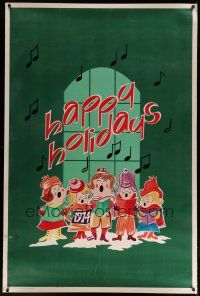 4j119 HAPPY HOLIDAYS 40x60 '73 wonderful art of children singing Christmas carols!