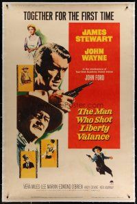 4j233 MAN WHO SHOT LIBERTY VALANCE style Y linen 40x60 '62 John Wayne & James Stewart together!