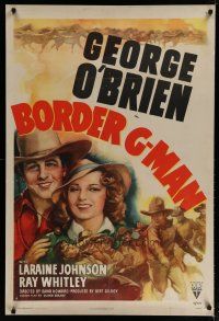 4j092 BORDER G-MEN style A 1sh R47 artwork of cowboy G-Man George O'Brien & pretty Laraine Johnson!