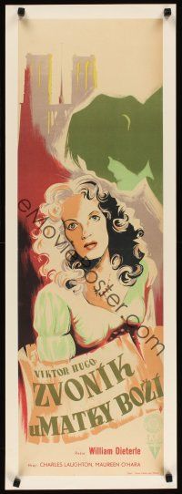 4j088 HUNCHBACK OF NOTRE DAME Czech 12x37 '47 cool different art of Maureen O'Hara & Quasimodo!
