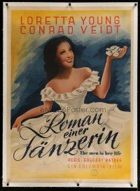 4j159 MEN IN HER LIFE linen German 33x47 '46 different Weber art of pretty smiling Loretta Young!