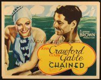 4j027 CHAINED 1/2sh '34 art of sexy young Joan Crawford smiling in swimsuit with Clark Gable!