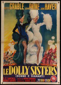 4j204 DOLLY SISTERS linen Italian 1p '45 great different Holzer art of Betty Grable & June Haver!