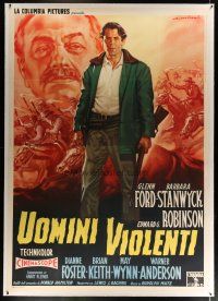 4j197 VIOLENT MEN linen Italian 2p R62 different Capitani art of Glenn Ford & Edward G. Robinson!